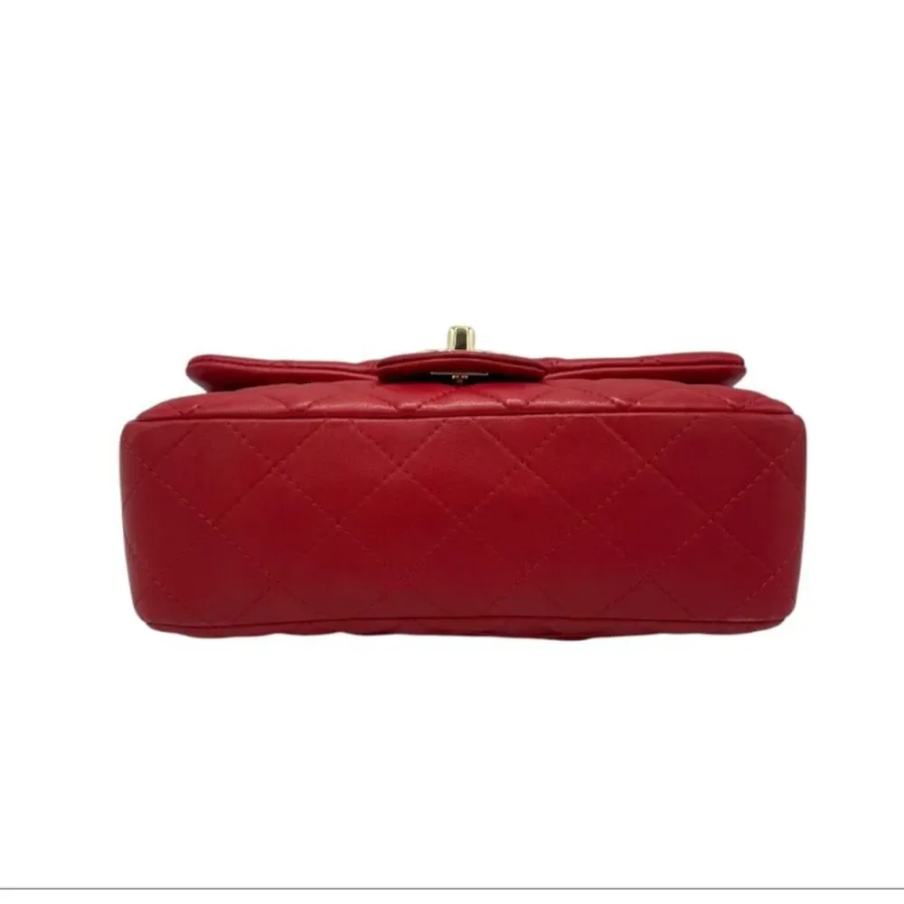 Chanel Classic Double Flap Small Red Lambskin Gold